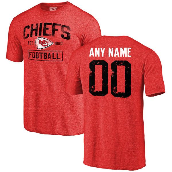 Men Red Kansas City Chiefs Distressed Custom Name and Number Tri-Blend Custom NFL T-Shirt